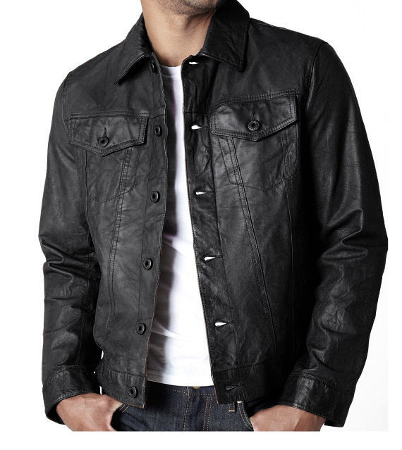 Men Vintage Style Black Leather Jacket,Men Leather Jacket,Fashion Leather Jacket