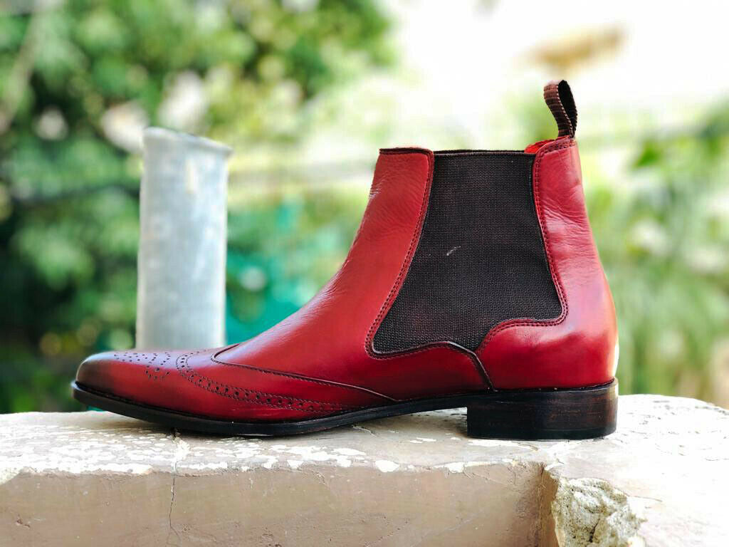 Stylish New Burgundy Chelsea Leather Boots. Men's Dress Fashion boots, Men Designer Boot