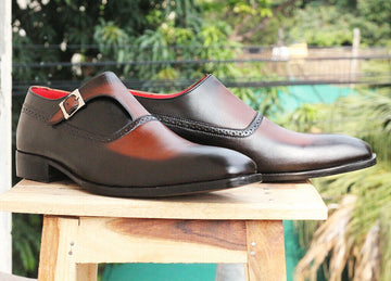 New Men's Handmade Brown Leather Fashion Shoes, Men Monk Strap Dress Formal Shoes