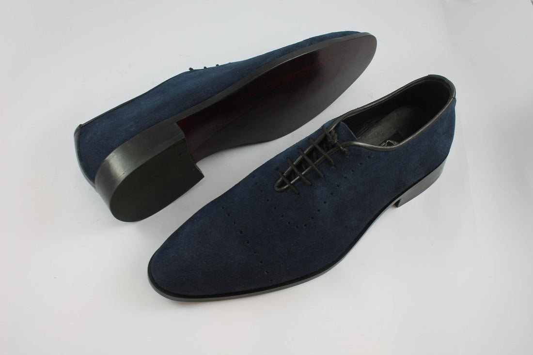 Handmade Mens Blue Color Suede Lace Up Shoes