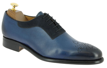 Mens Handmade Blue Color Leather Suede Brogue Toe Formal Dressing Shoes