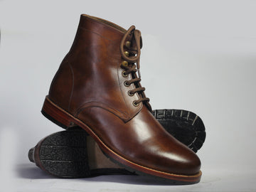 Handmade Beautiful Ankle High Lace Up Leather Brown Boots