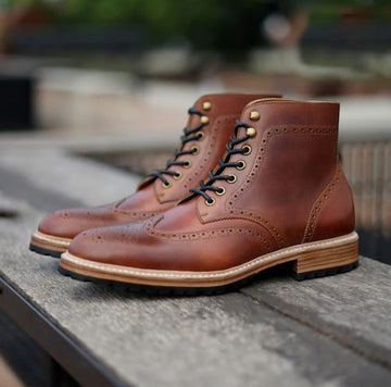 Mens Handmade Ankle High Brown Color Wingtip Brogue Boots, Mens Fashion Boots