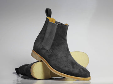 Handmade Men's Ankle High Gray Chelsea Suede Boots, Men Stylish Dress Boots