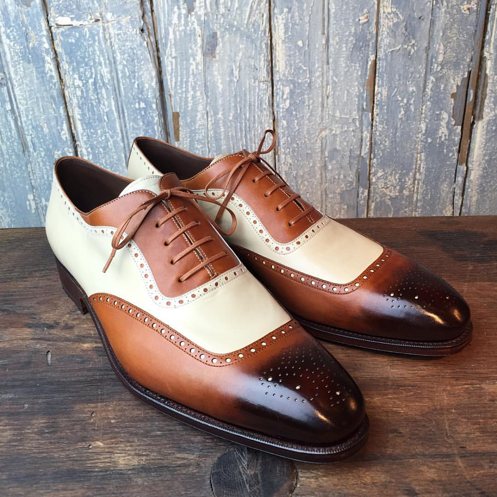 Men’s Brown Beige Brogue Lace Up Leather Shoes, Mens Stylish Designer Leather Shoes