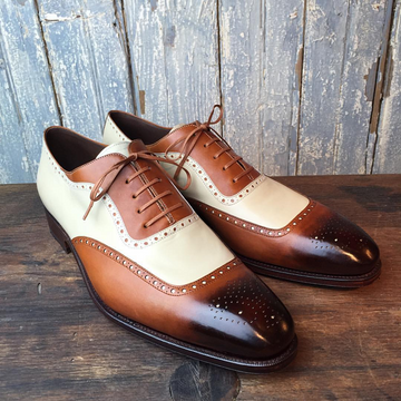 Men’s Brown Beige Brogue Lace Up Leather Shoes, Mens Stylish Designer Leather Shoes