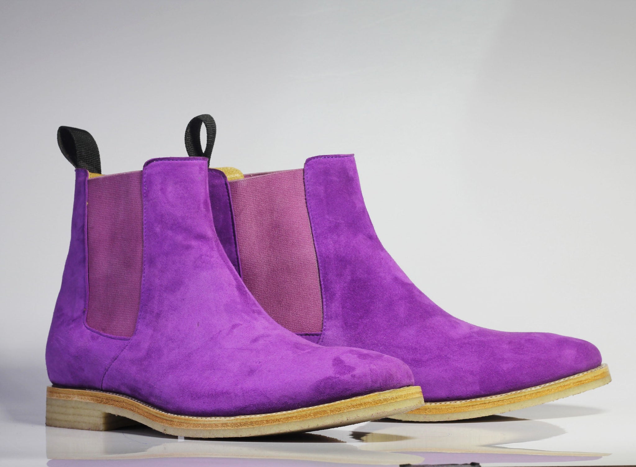 Mens Handmade Purple Color Chelsea Suede Boots, Men Fashion Awesome Ankle High Boots