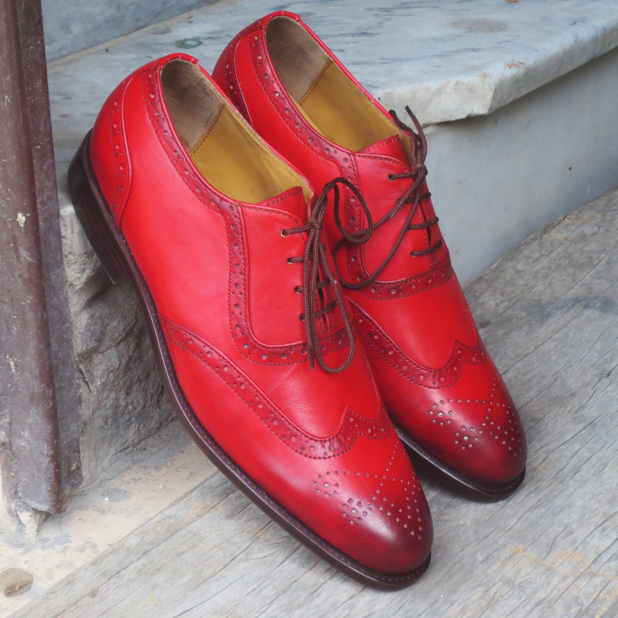 New Handmade Men's Burgundy Leather Shoes, Men Wing Tip Brogue Dress Formal Shoes