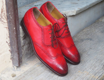 New Handmade Men's Burgundy Leather Shoes, Men Wing Tip Brogue Dress Formal Shoes