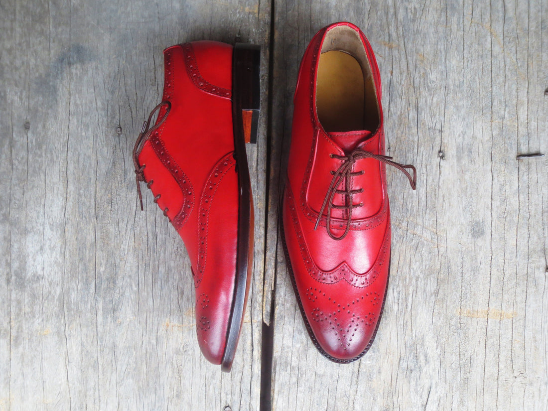 New Handmade Men's Burgundy Leather Shoes, Men Wing Tip Brogue Dress Formal Shoes