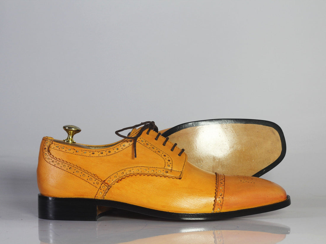 New Handmade Men's Tan Leather Shoes, Men Lace Up Dress Cap Toe Brogue Dress Shoes