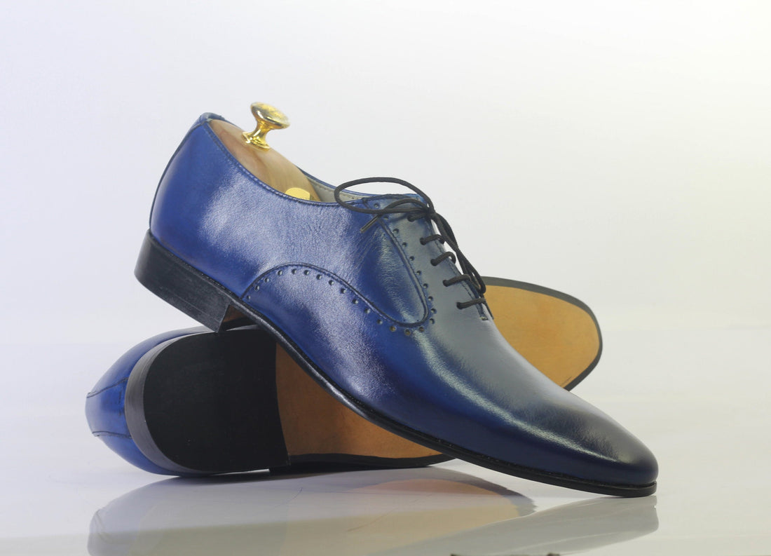 Mens Handmade Blue Color Leather Oxford Formal Dressing Shoes