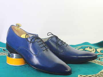 Mens Handmade Blue Color Leather Oxford Formal Dressing Shoes