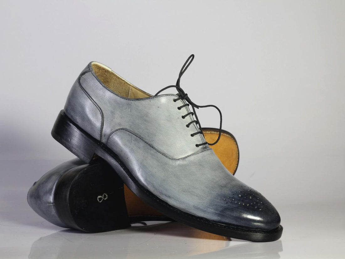 Handmade Mens Silver Color Brogue Leather Stylish Lace Up Shoes, Men Designer Leather Shoes