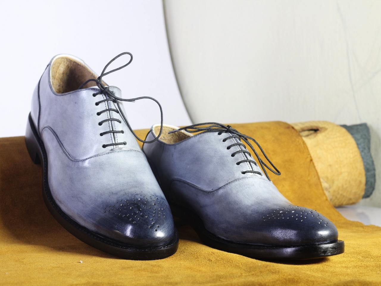 Handmade Mens Silver Color Brogue Leather Stylish Lace Up Shoes, Men Designer Leather Shoes