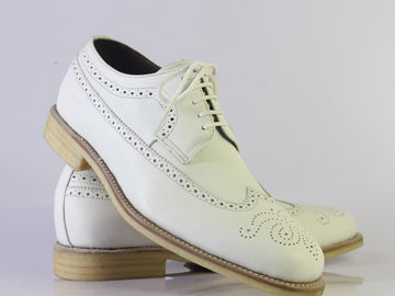 New Handmade Men's Oxford White Leather Shoes, Men Wing Tip Brogue Dress Shoes