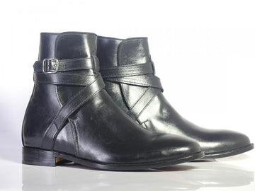 Men’s Handmade Formal Designer Black Color Leather Boots, Mens Jodhpur Fashion Boots