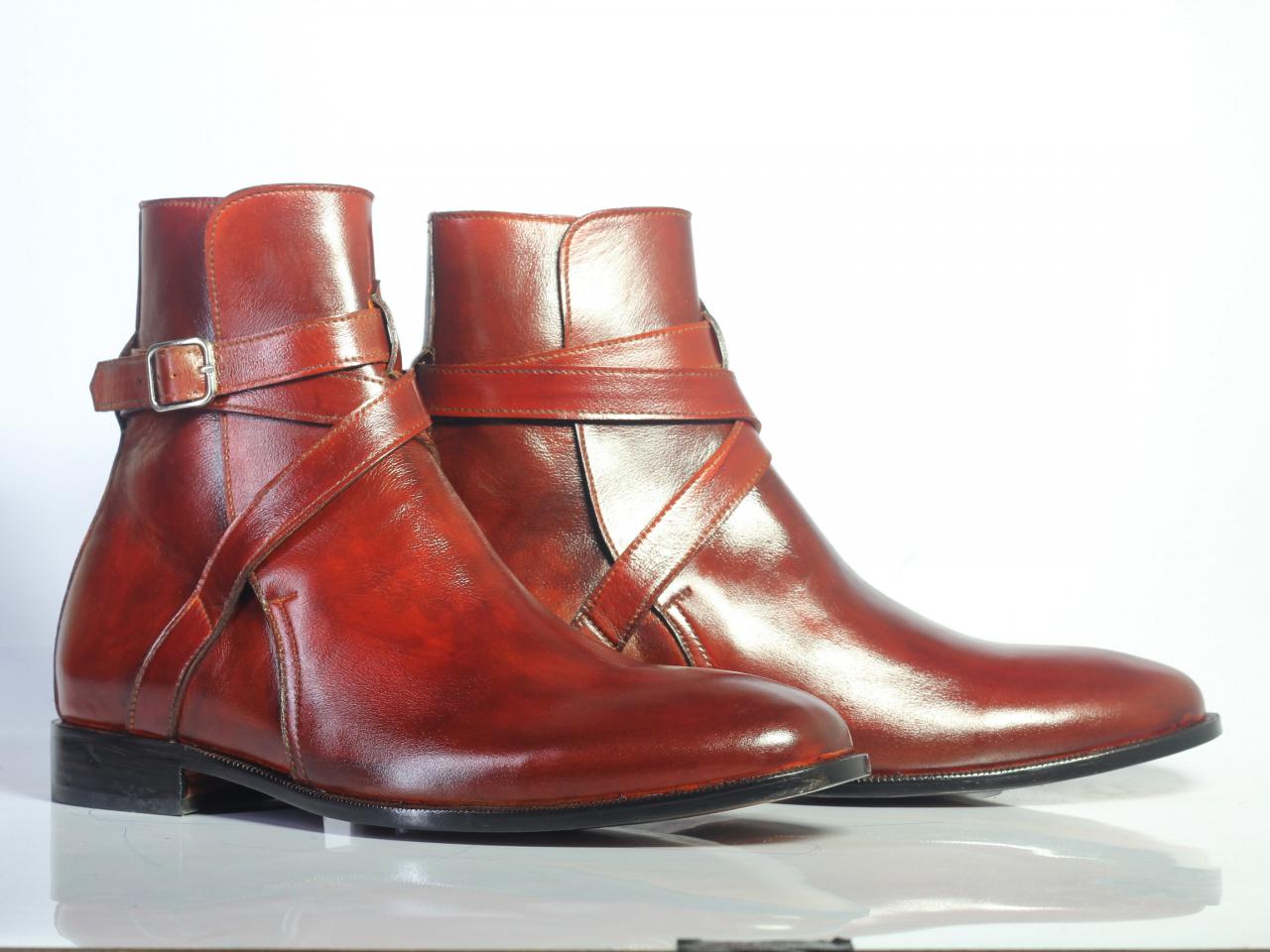 Handmade Lavish Men’s Ankle High Burgundy Color Leather Boots, Mens Fancy Jodhpurs Designer Boots