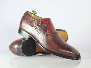 New Handmade Men's Burgundy Monk Strap Shoes, Men Leather Casual Dress Shoes