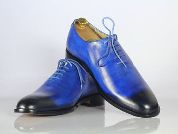 Handmade Mens Blue Color Leather Dress Shoes, Men Lace Up Shoes