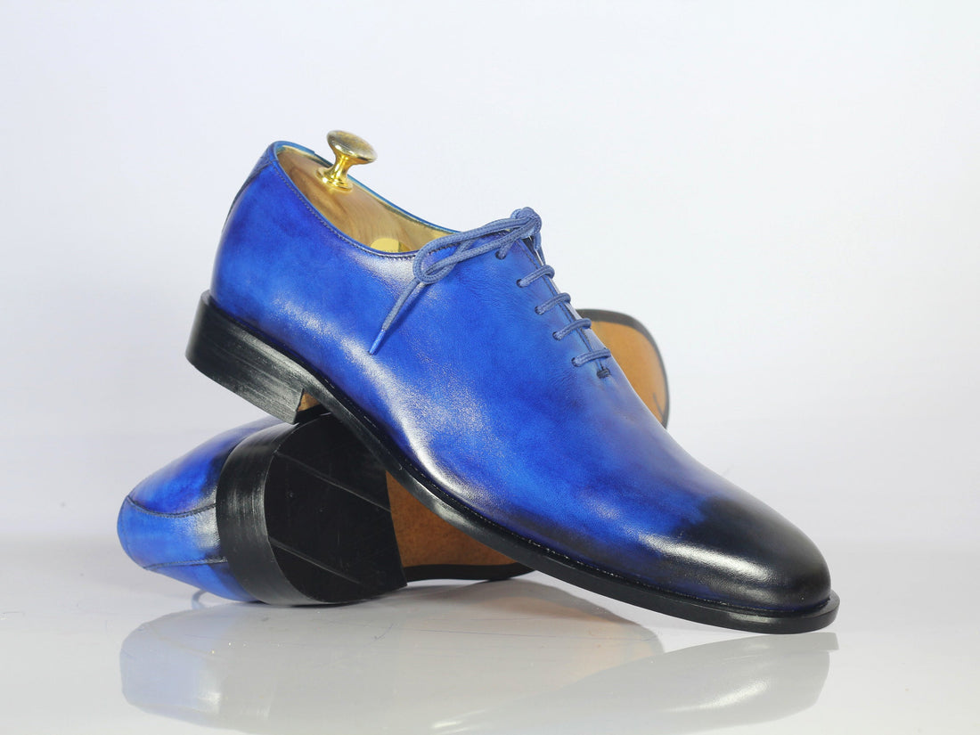 Handmade Mens Blue Color Leather Dress Shoes, Men Lace Up Shoes