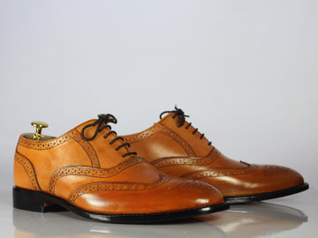 Men’s Stylish Handmade Brown Color Wingtip Brogue Leather Shoes, Mens Lace Up Designer Fashion Shoes