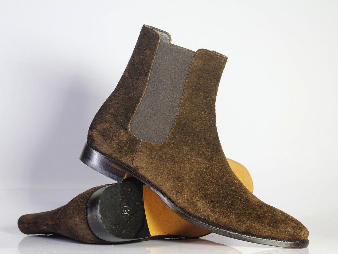 Handmade Men's Brown Suede Chelsea Boots, Men Ankle High Designer Fashion Boots