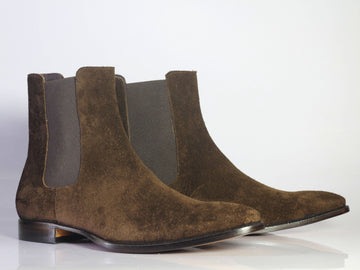 Handmade Men's Brown Suede Chelsea Boots, Men Ankle High Designer Fashion Boots