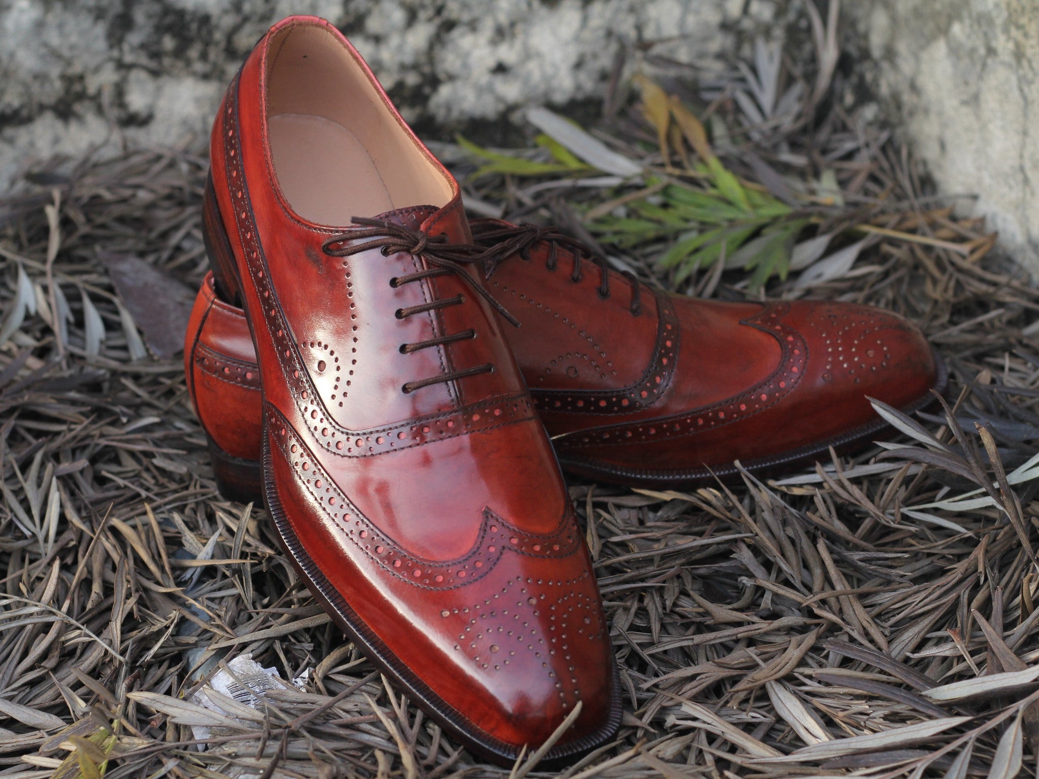 Mens Handmade Oxford Wing Tip Brogue Brown Leather Shoes, Men’s Formal Dressing Leather Shoes