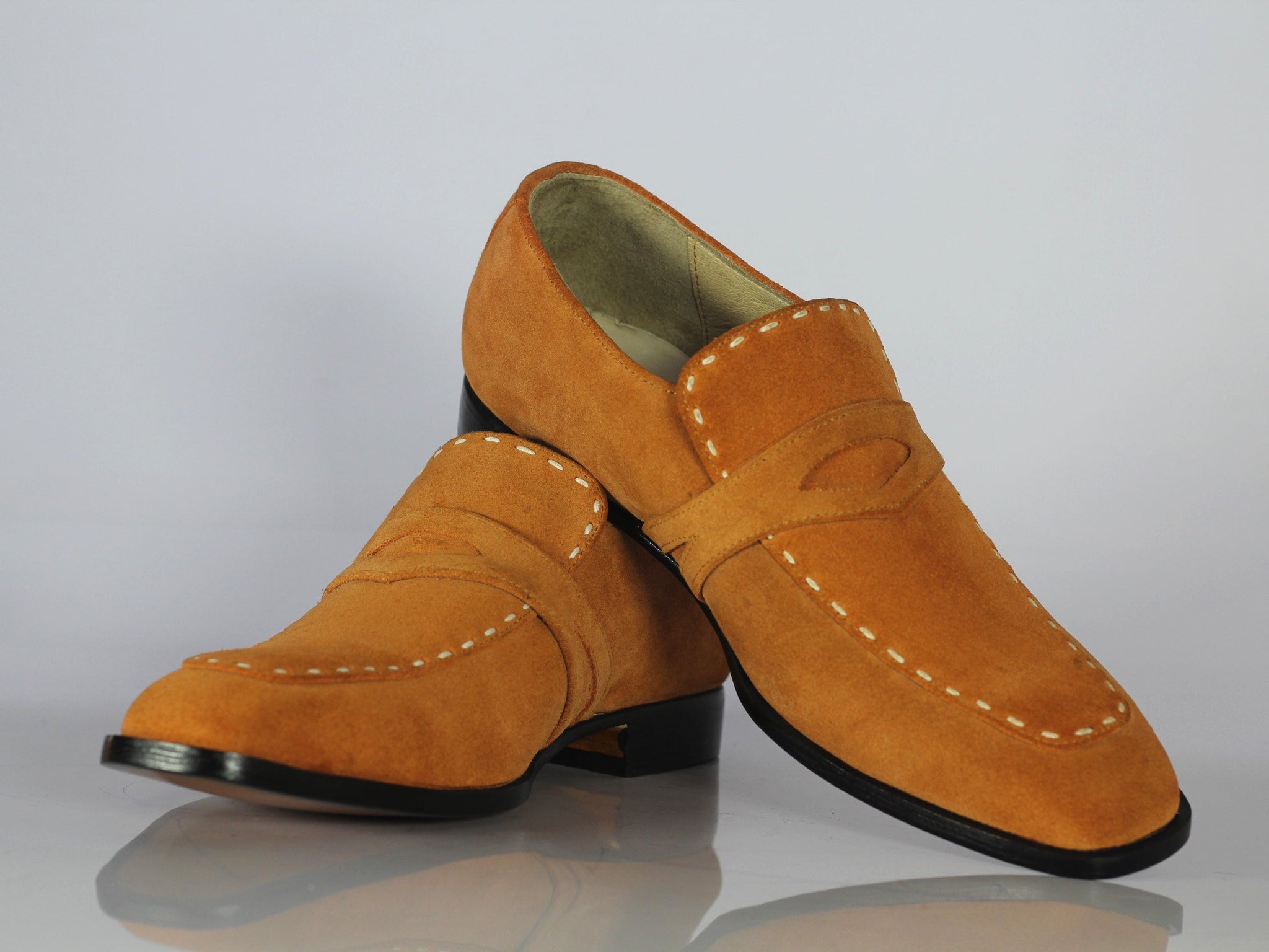 Mens Handmade Formal Tan Color Suede Loafer Shoes, Men’s Designer Casual Shoes