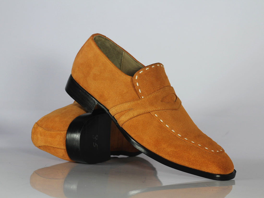 Mens Handmade Formal Tan Color Suede Loafer Shoes, Men’s Designer Casual Shoes