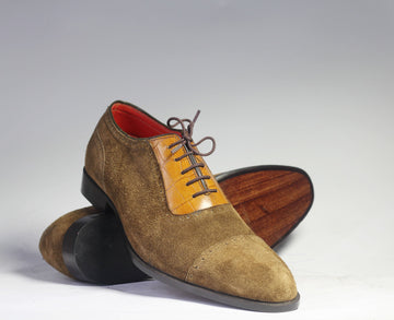 Handmade Stylish Leather Suede Mens Shoes, Men Derby Style Brown Color Suede Shoes