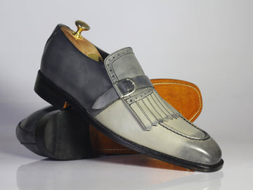 Handmade Men’s Bespoke Gray Color Fringes Leather Fringes Shoes, Mens Leather Formal Shoes