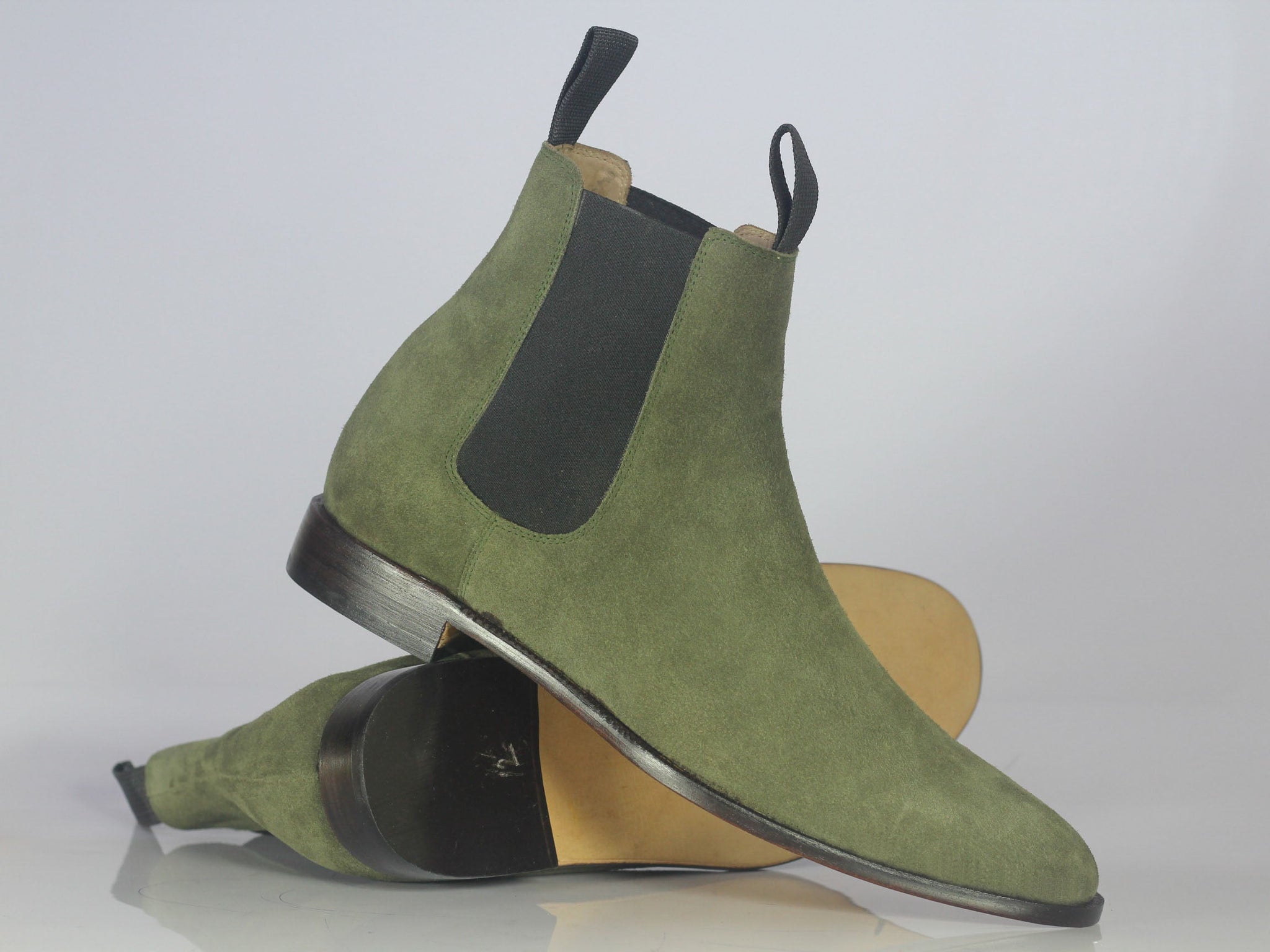 New Handmade Men's Green Suede Ankle High Chelsea boots, Men Designer Formal Boots