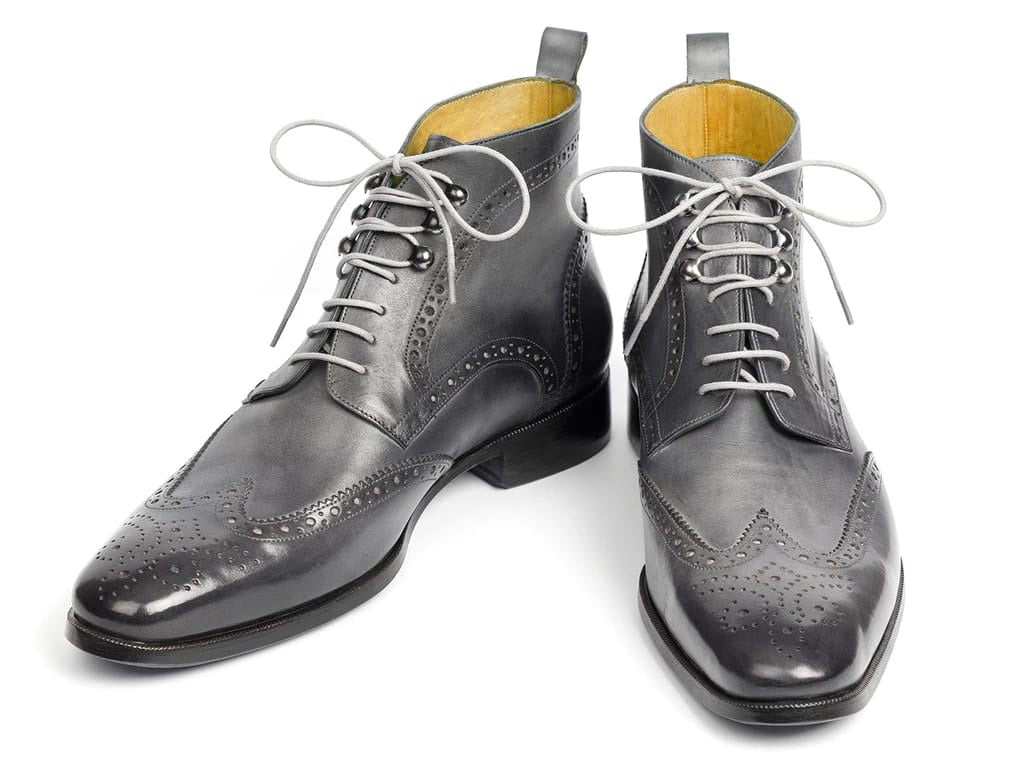 New Handmade Men's Gray Wing tip Brogue Ankle Boots, Men Fashion Designer Boots