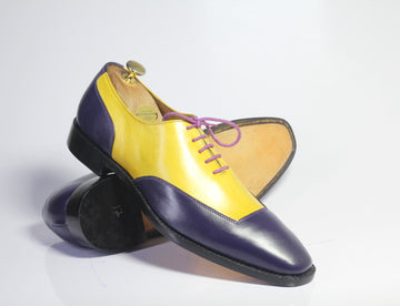 Mens Handmade Black Purple Leather Shoes, Men’s Two-Tone Designer Shoes