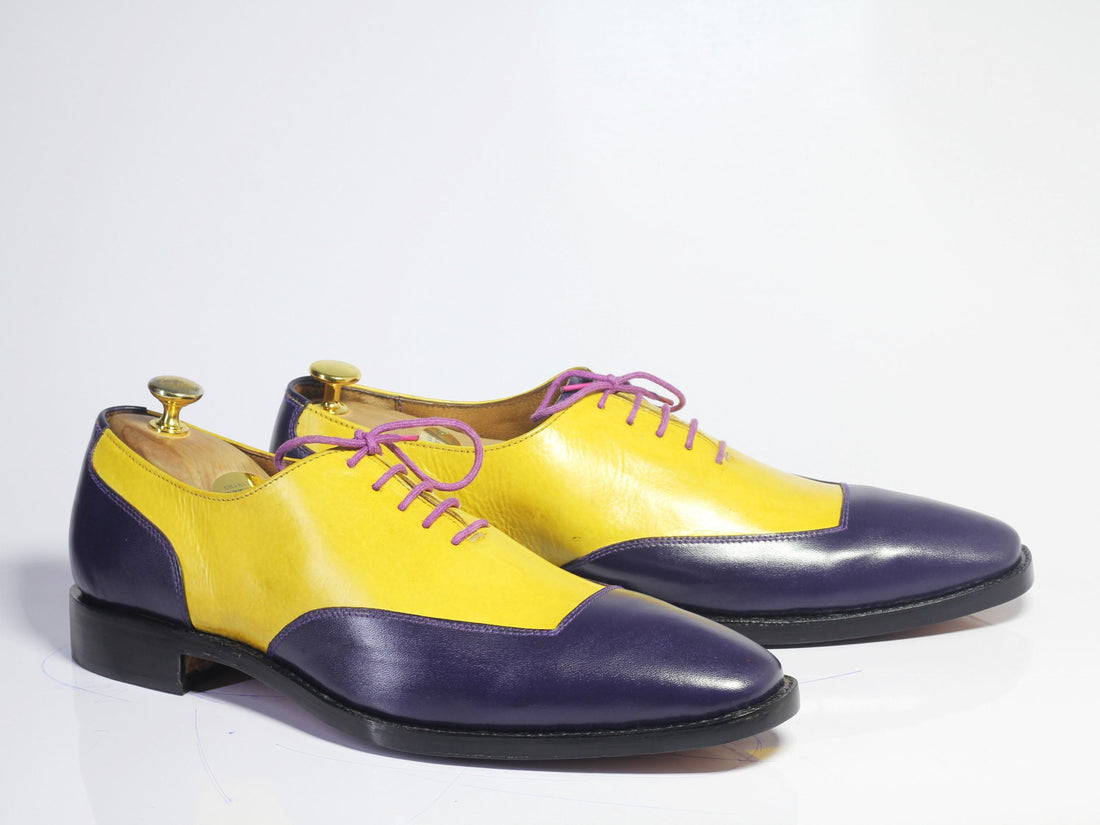 Mens Handmade Black Purple Leather Shoes, Men’s Two-Tone Designer Shoes