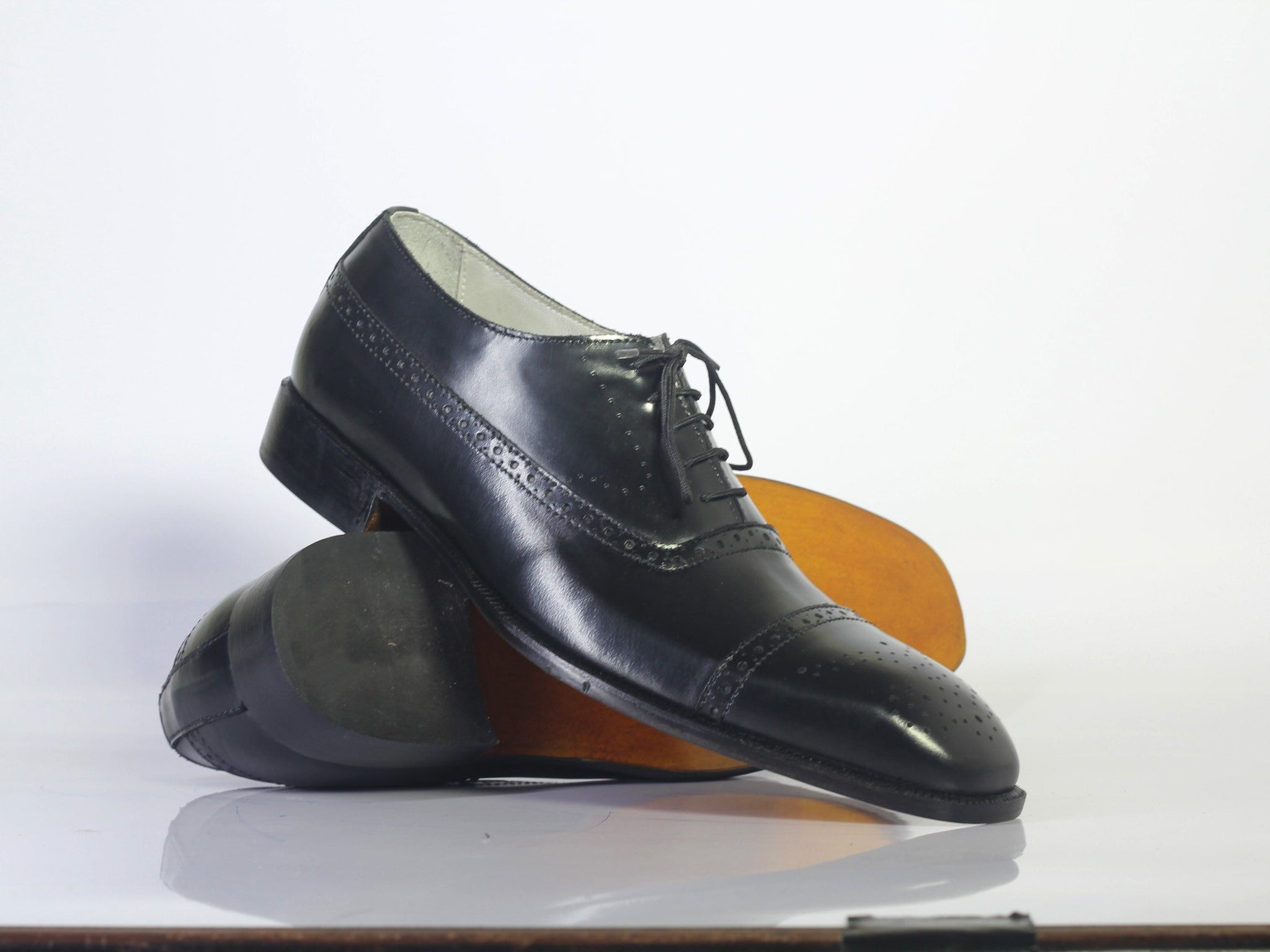 Men’s Handmade Formal Black Cap Toe Leather Lace Up Shoes, Mens Dressing Formal Leather Shoes