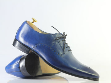 Mens Blue Color Leather Brogue Toe Fancy Leather Shoes