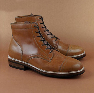 Men’s Handmade Brown Color Leather Lace Up Boots, Men Ankle High Cap Toe Fashion Designer Boots