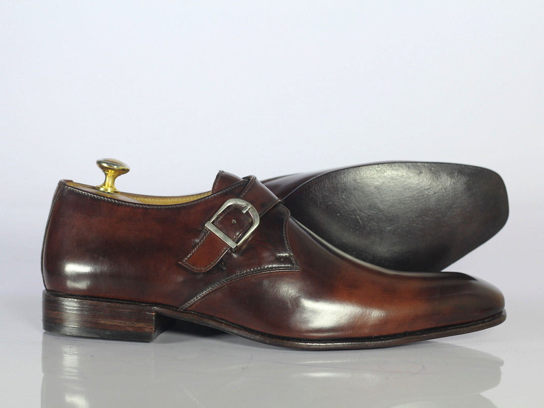 Mens Handmade Brown Leather Formal Dressing Shoes, Men’s Monk Strap Elegant Leather Shoes