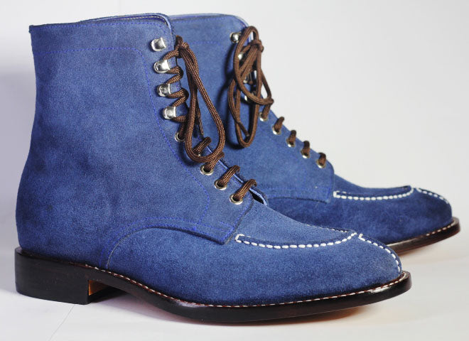 Handmade Men’s Ankle High Split Toe Blue Suede Leather Botos, Men Designer Edition&nbsp;