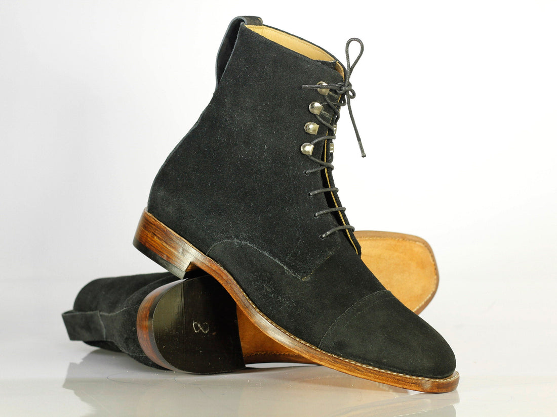 Mens Handmade Formal Black Color Suede Leather Boots, Men Stylish Designer Suede Boots