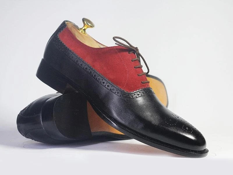 Stylish Handmade Mens Black Red Brogue Wingtip Shoes, Men’s Leather Suede Two Tone Fancy Shoes