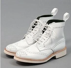 New Stylish Handmade Men's White Wing Tip Brogue Ankle Boots, Men Leather Designer Fashion Boots