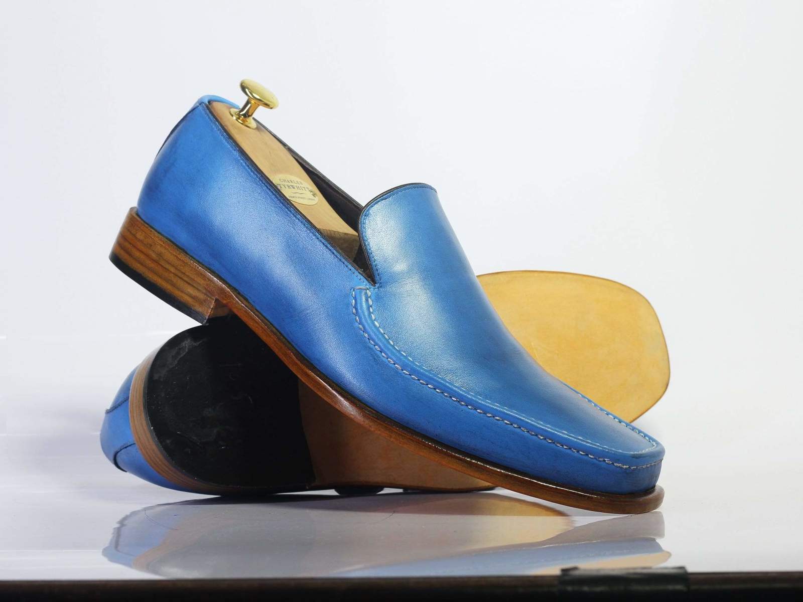 Handmade Men's Elegant Party Blue Leather Loafers, Men Designer Moccasin Shoes