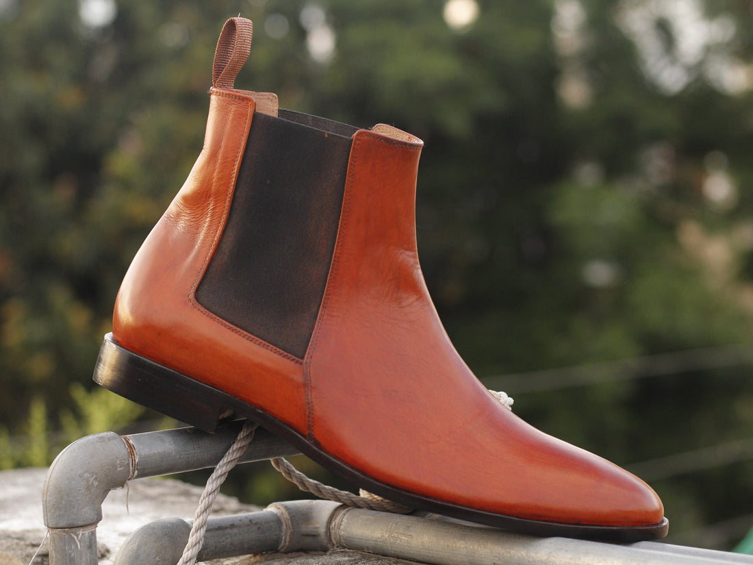 Mens Handmade Stylish Tan Color Chelsea Boots, Men’s Ankle High Designer Boots