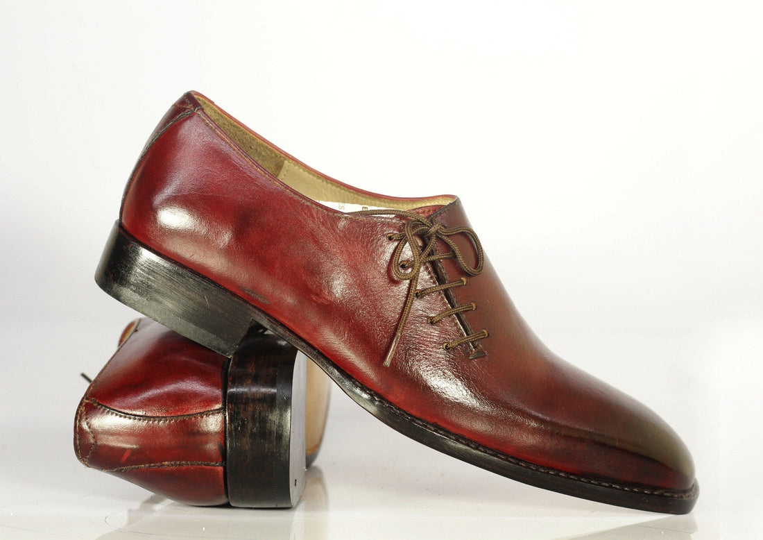 Handmade Men’s Leather Burgundy Color Side Lace Up Dress Shoes