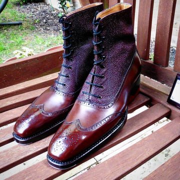 Fancy New Handmade Men's Burgundy Wing Tip Brogue Leather Ankle Boots, Men Designer Boots