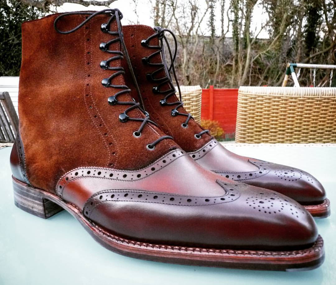 Mens Handmade Brown Color Wingtip Brogue Formal Ankle High Designer Boots, Men Fashion Boots